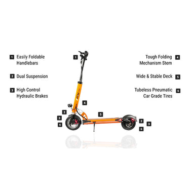 orange Emove cruiser electric scooter with specs